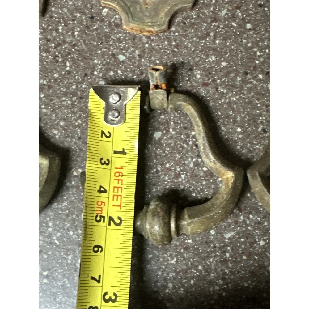 Set 3 VTG Antique Brass Drop Bail Drawer Pulls w Backplates 2.25